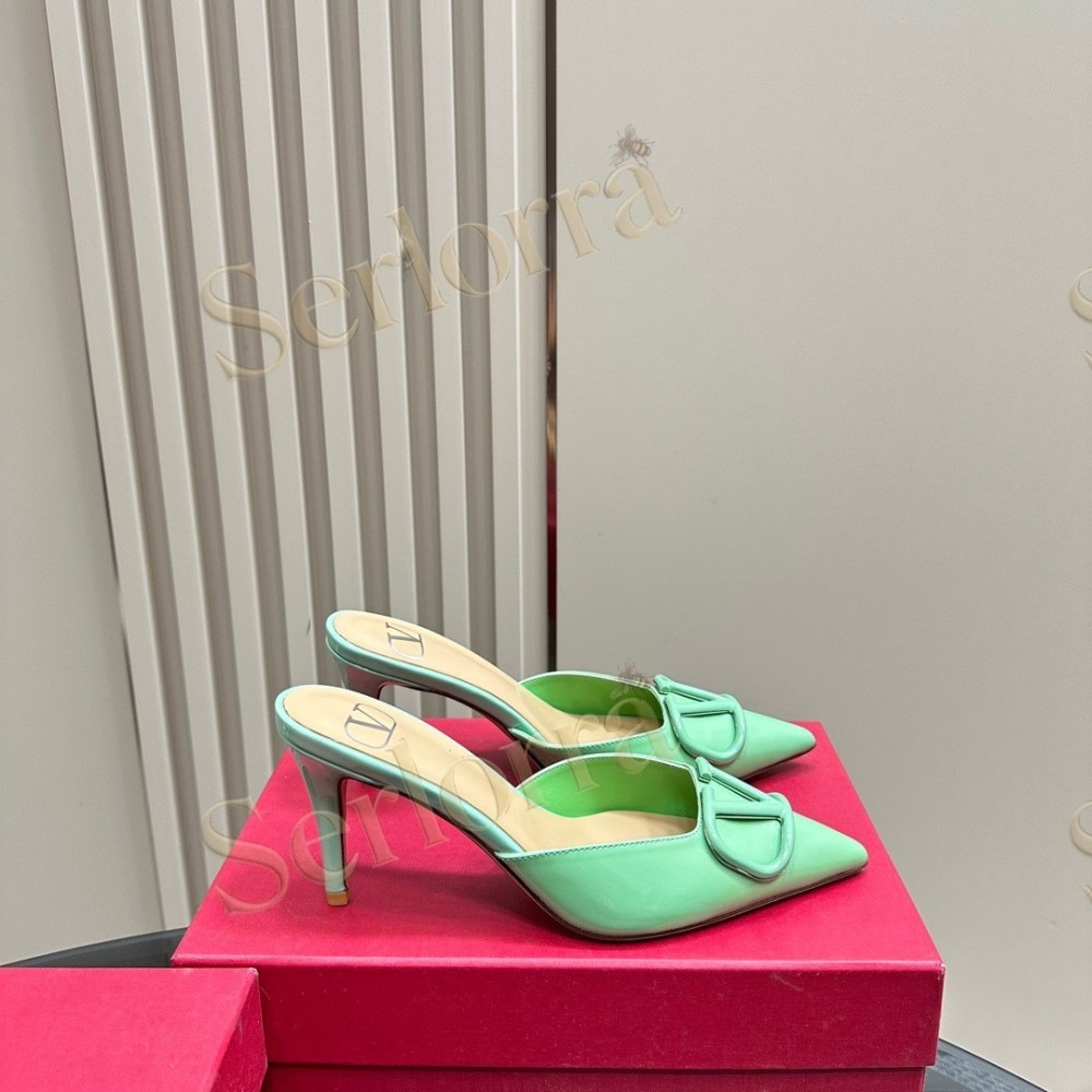 VALENTINO GARAVANI VLOGO PATENT LEATHER POINTED‑TOE STILETTO MULES