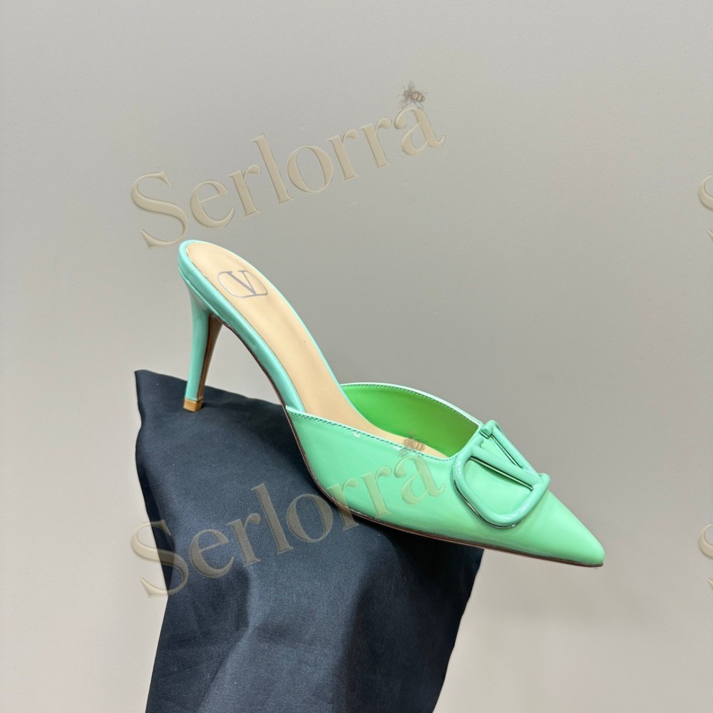 VALENTINO GARAVANI VLOGO PATENT LEATHER POINTED‑TOE STILETTO MULES