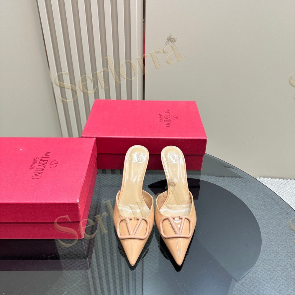 VALENTINO GARAVANI VLOGO PATENT LEATHER POINTED‑TOE STILETTO MULES