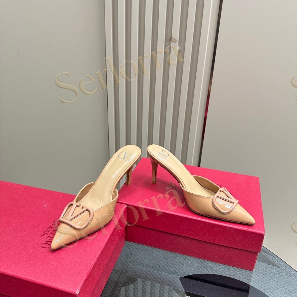 VALENTINO GARAVANI VLOGO PATENT LEATHER POINTED‑TOE STILETTO MULES