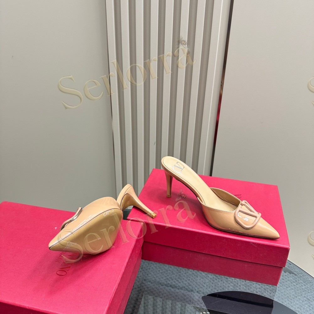 VALENTINO GARAVANI VLOGO PATENT LEATHER POINTED‑TOE STILETTO MULES