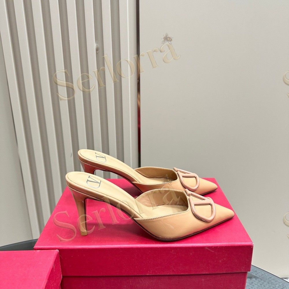 VALENTINO GARAVANI VLOGO PATENT LEATHER POINTED‑TOE STILETTO MULES