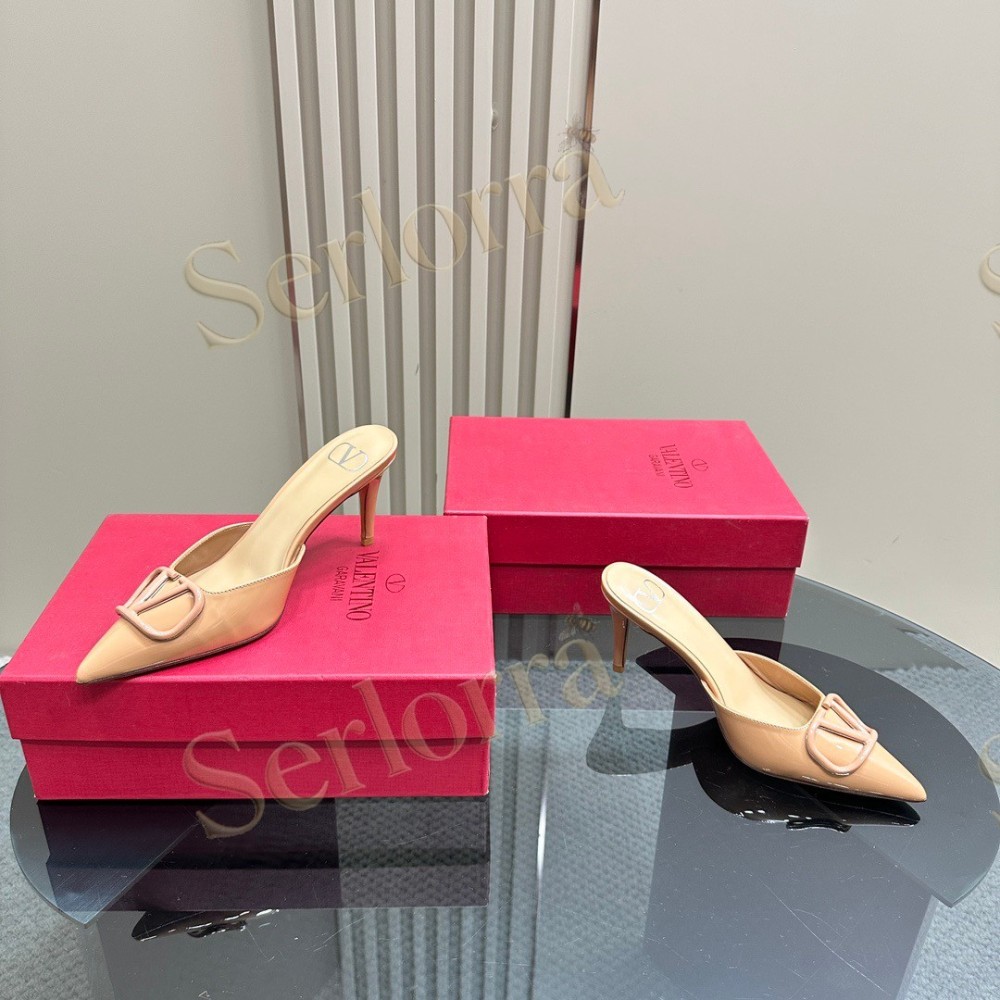 VALENTINO GARAVANI VLOGO PATENT LEATHER POINTED‑TOE STILETTO MULES