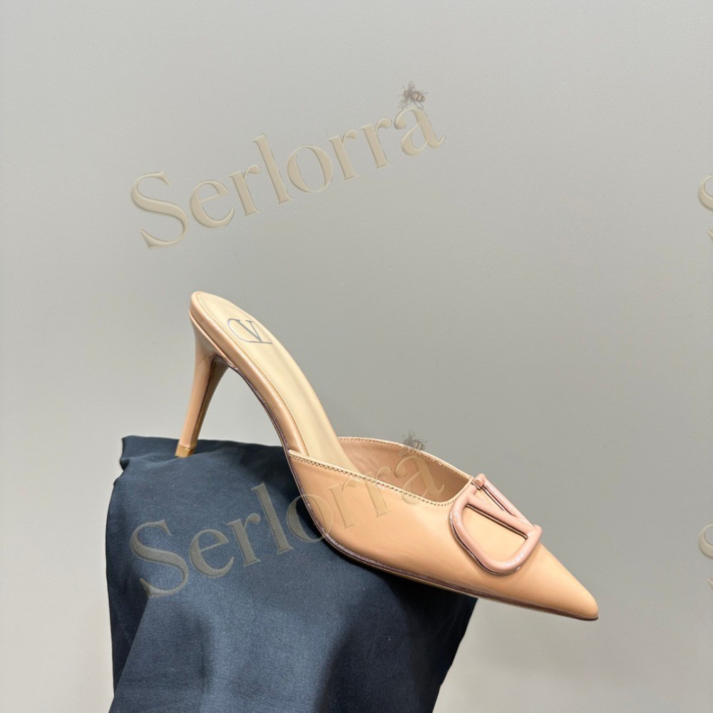 VALENTINO GARAVANI VLOGO PATENT LEATHER POINTED‑TOE STILETTO MULES