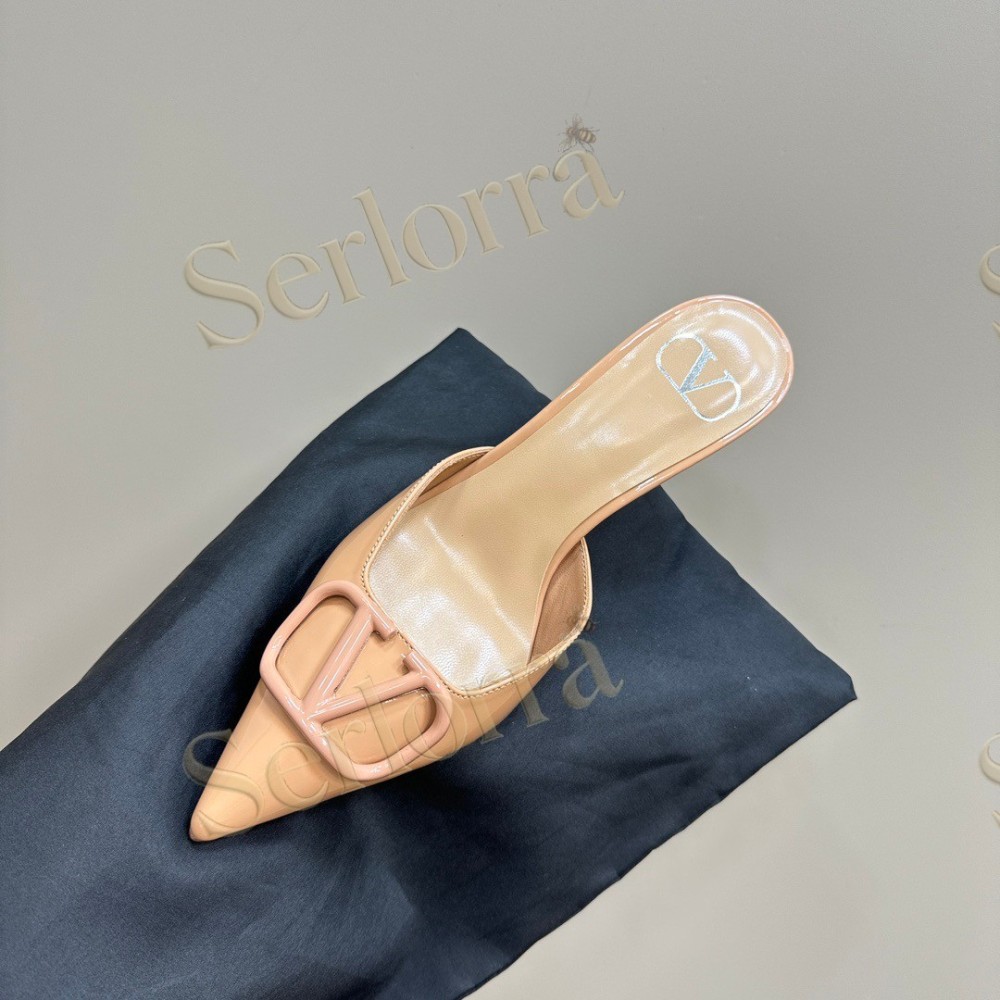 VALENTINO GARAVANI VLOGO PATENT LEATHER POINTED‑TOE STILETTO MULES