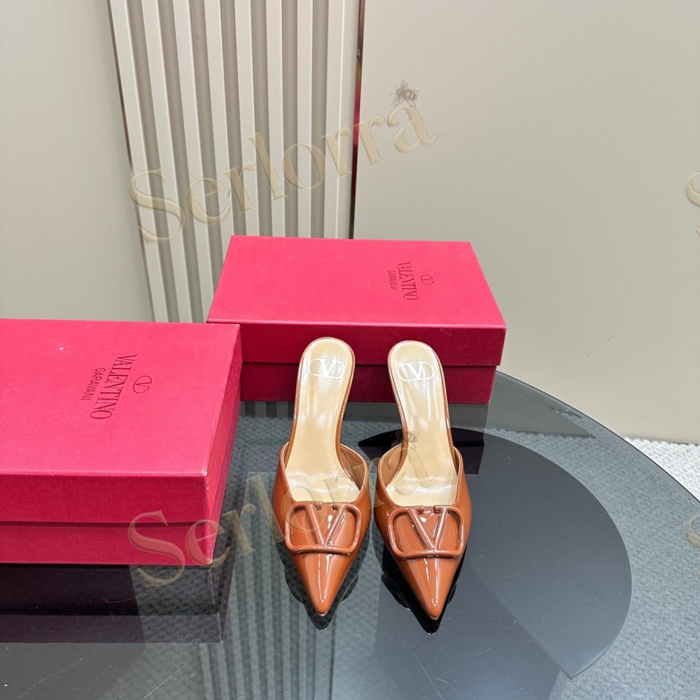 VALENTINO GARAVANI VLOGO PATENT LEATHER POINTED‑TOE STILETTO MULES