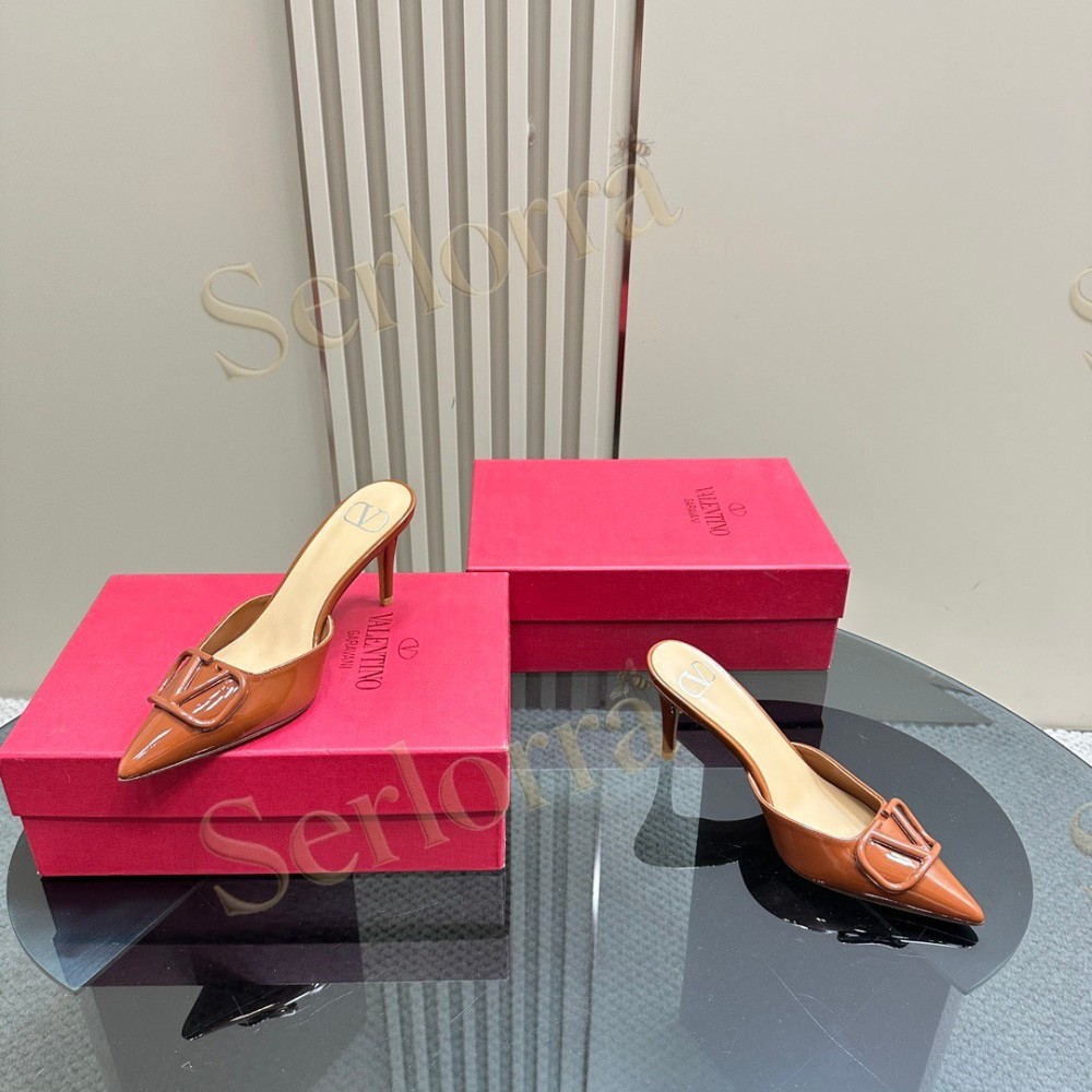 VALENTINO GARAVANI VLOGO PATENT LEATHER POINTED‑TOE STILETTO MULES
