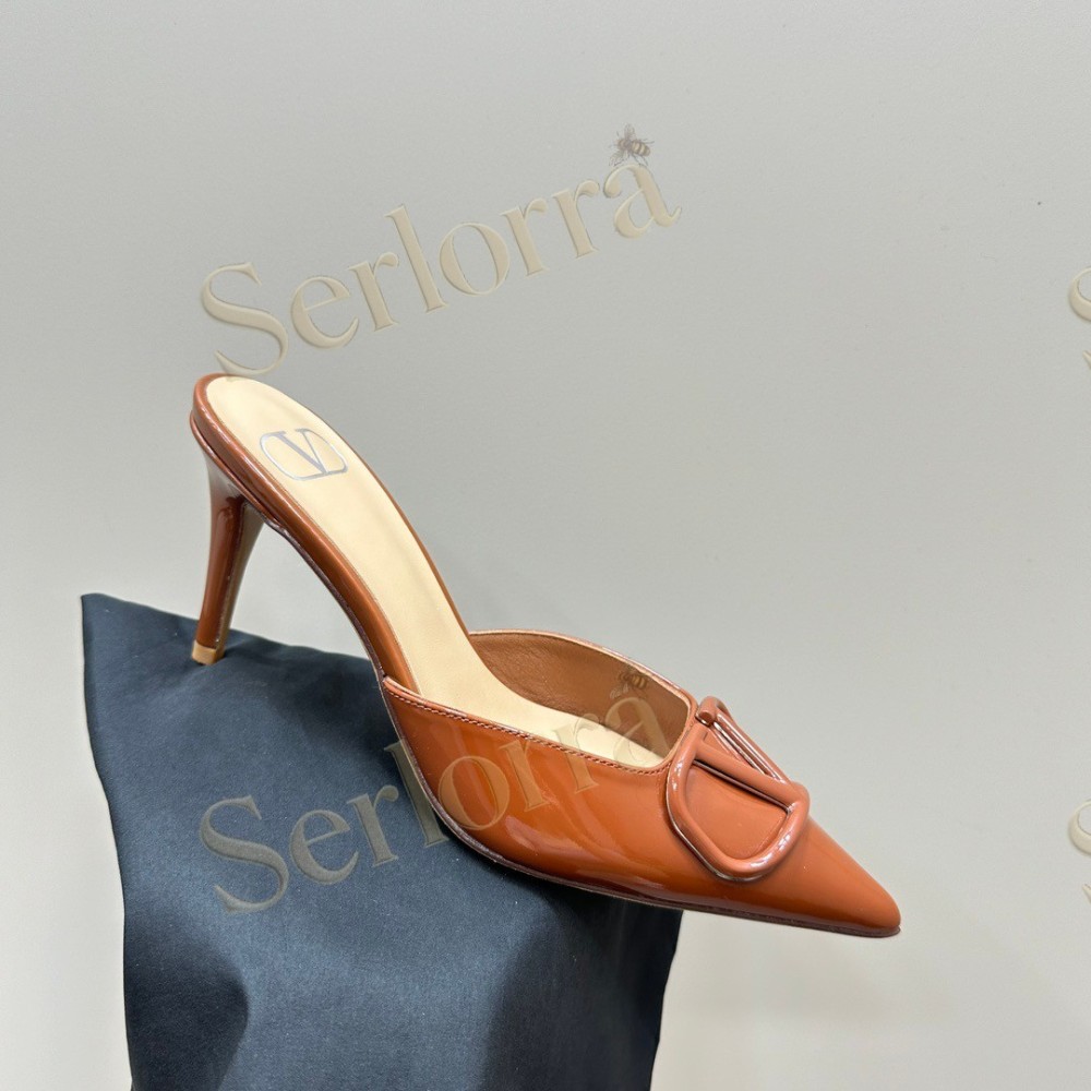 VALENTINO GARAVANI VLOGO PATENT LEATHER POINTED‑TOE STILETTO MULES