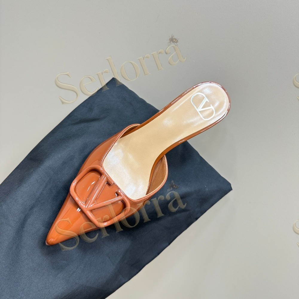VALENTINO GARAVANI VLOGO PATENT LEATHER POINTED‑TOE STILETTO MULES