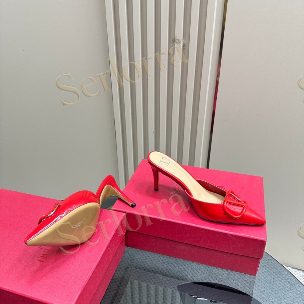 VALENTINO GARAVANI VLOGO PATENT LEATHER POINTED‑TOE STILETTO MULES
