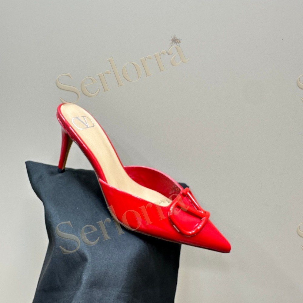 VALENTINO GARAVANI VLOGO PATENT LEATHER POINTED‑TOE STILETTO MULES