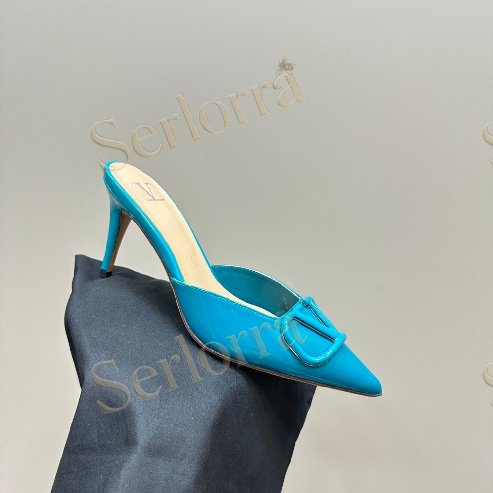 VALENTINO GARAVANI VLOGO PATENT LEATHER POINTED‑TOE STILETTO MULES