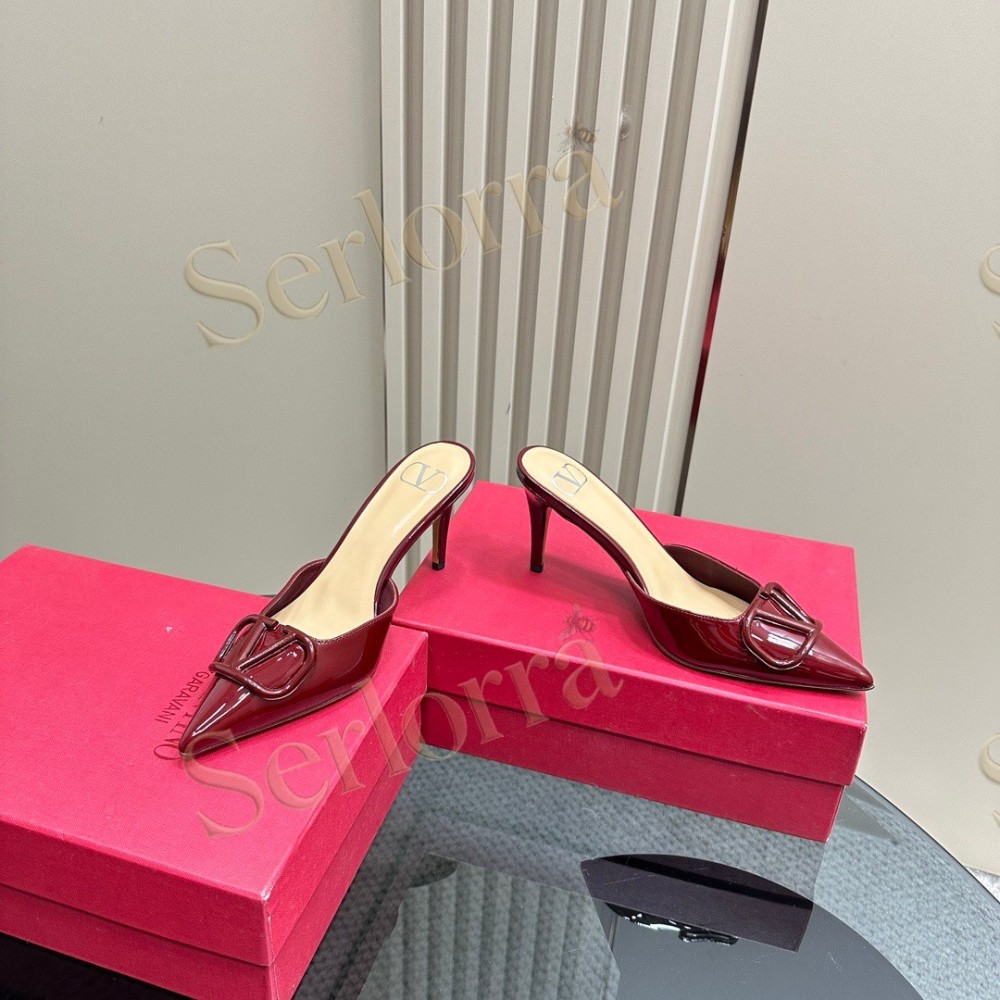 VALENTINO GARAVANI VLOGO PATENT LEATHER POINTED‑TOE STILETTO MULES