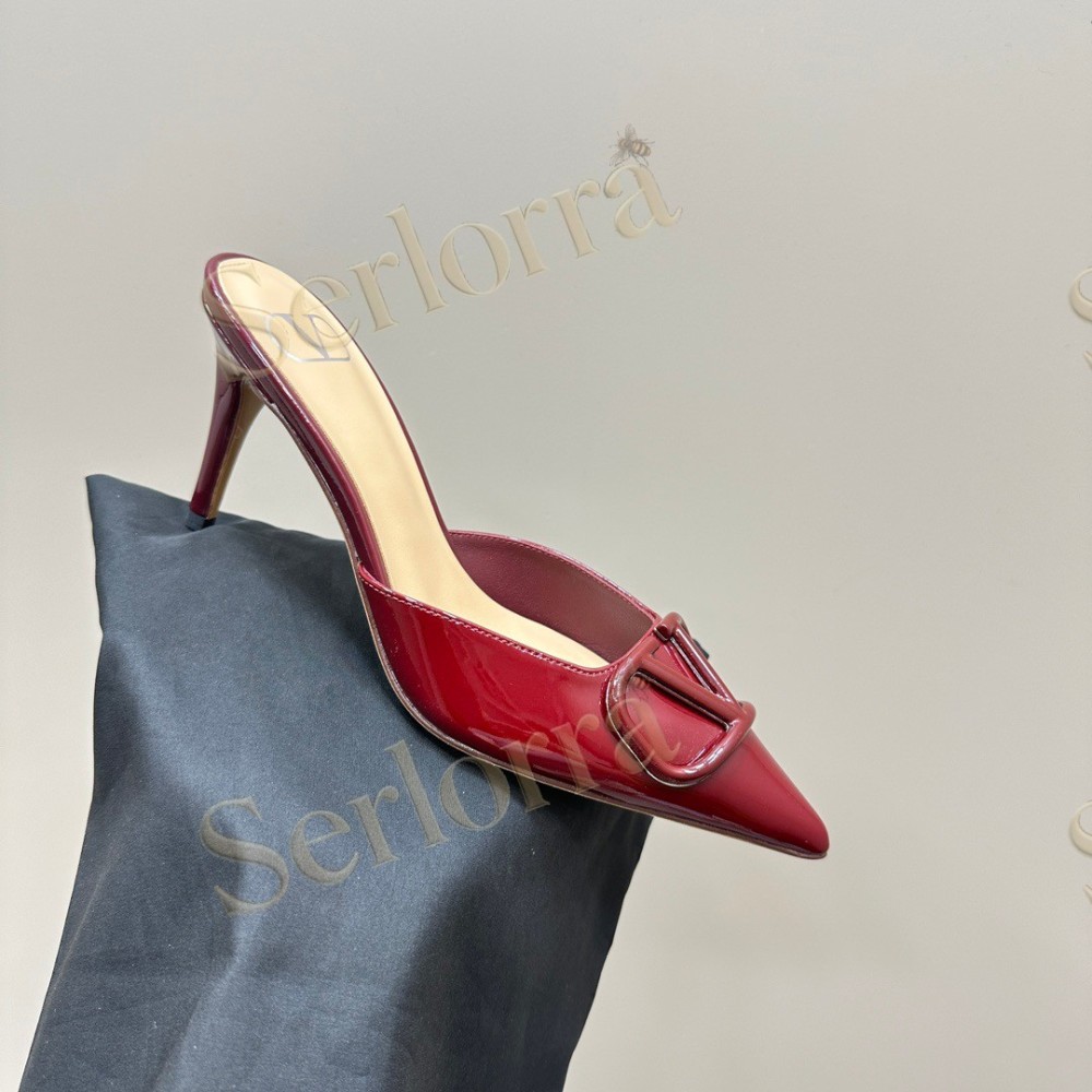 VALENTINO GARAVANI VLOGO PATENT LEATHER POINTED‑TOE STILETTO MULES