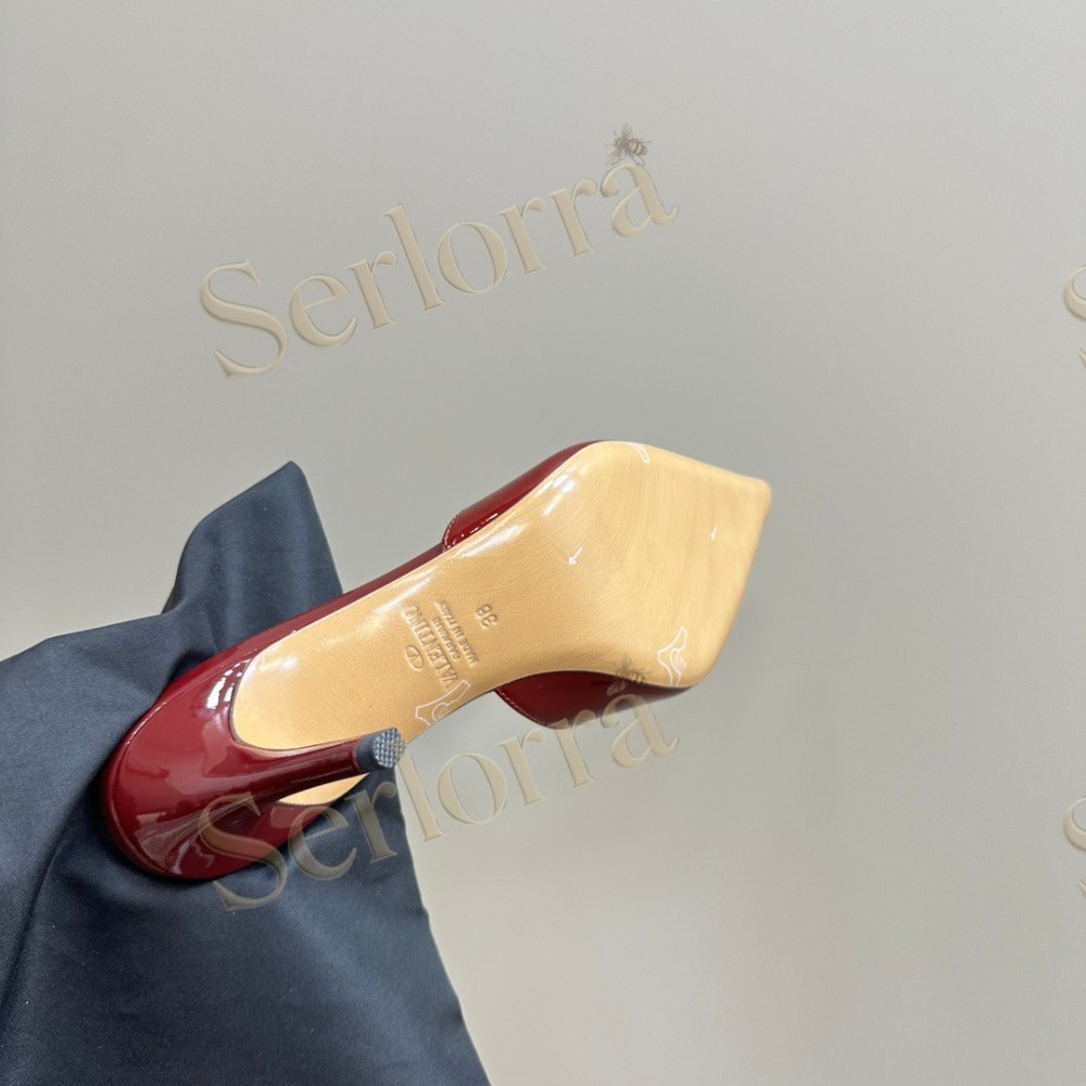 VALENTINO GARAVANI VLOGO PATENT LEATHER POINTED‑TOE STILETTO MULES