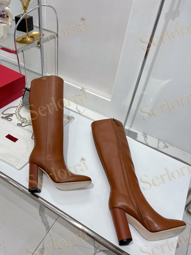VALENTINO GARAVANI VLOGO BLOCK HEEL KNEE-HIGH BOOTS