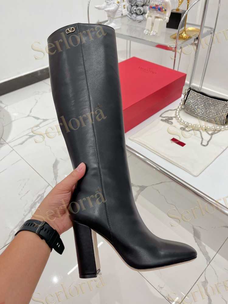 VALENTINO GARAVANI VLOGO BLOCK HEEL KNEE-HIGH BOOTS