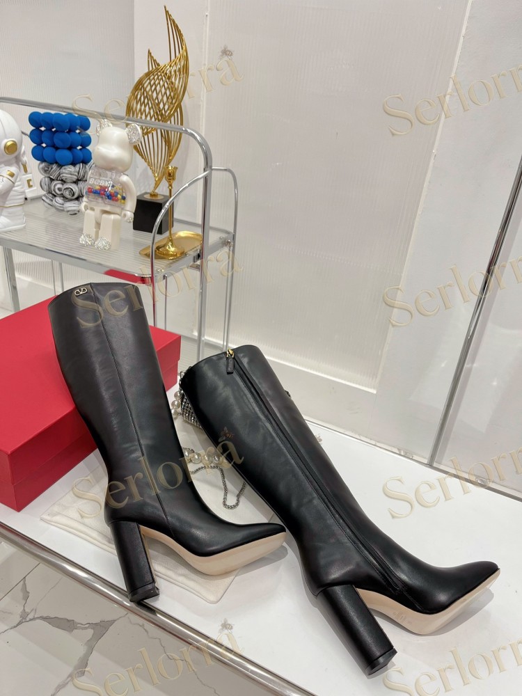 VALENTINO GARAVANI VLOGO BLOCK HEEL KNEE-HIGH BOOTS
