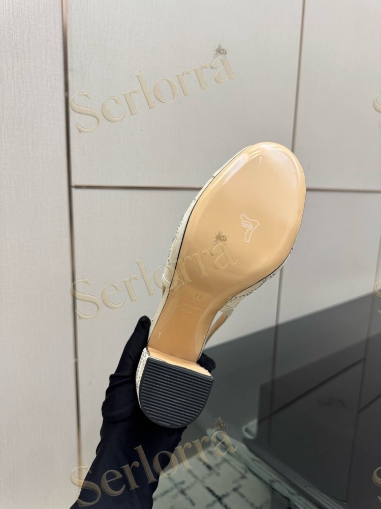 GUCCI DOUBLE G BOW CRYSTAL CANVAS PATENT LEATHER SLINGBACK PUMPS