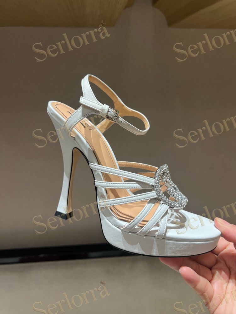 GUCCI CRYSTAL INTERLOCKING G STRAPPY ANKLE STRAP SANDALS