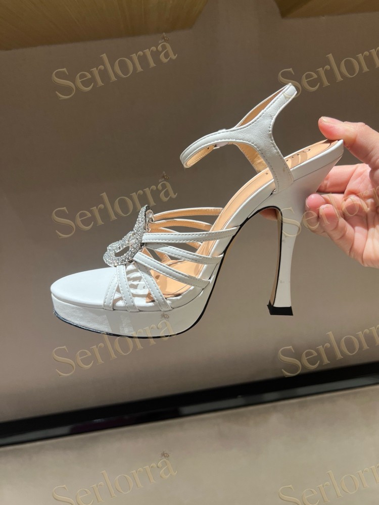 GUCCI CRYSTAL INTERLOCKING G STRAPPY ANKLE STRAP SANDALS
