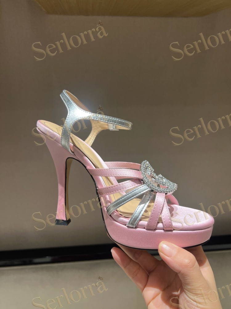 GUCCI CRYSTAL INTERLOCKING G STRAPPY ANKLE STRAP SANDALS