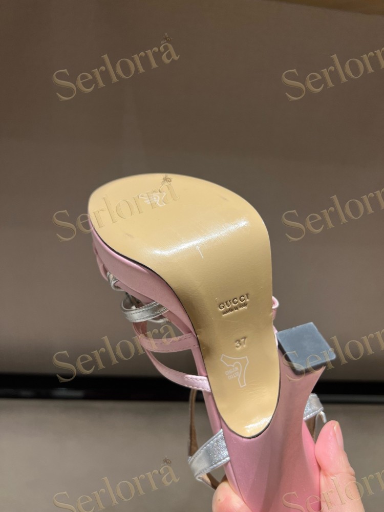 GUCCI CRYSTAL INTERLOCKING G STRAPPY ANKLE STRAP SANDALS