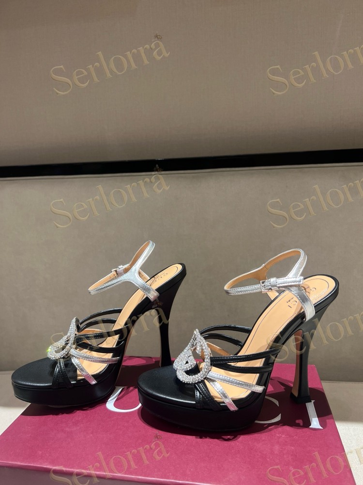 GUCCI CRYSTAL INTERLOCKING G STRAPPY ANKLE STRAP SANDALS
