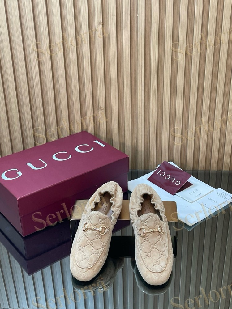 GUCCI GG JACQUARD SUEDE HORSEBIT LOAFERS