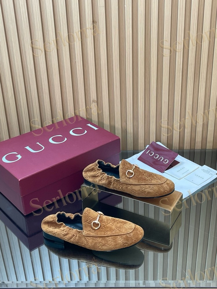 GUCCI GG JACQUARD SUEDE HORSEBIT LOAFERS