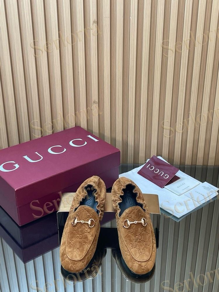 GUCCI GG JACQUARD SUEDE HORSEBIT LOAFERS