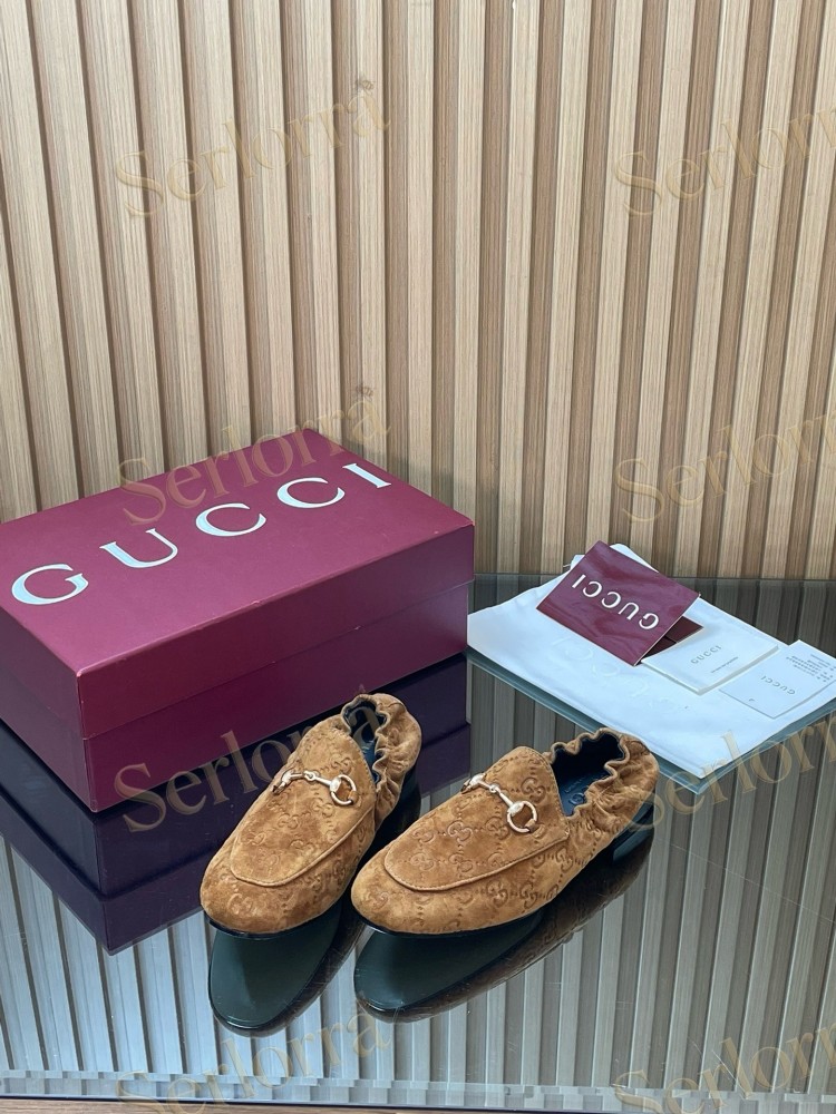 GUCCI GG JACQUARD SUEDE HORSEBIT LOAFERS