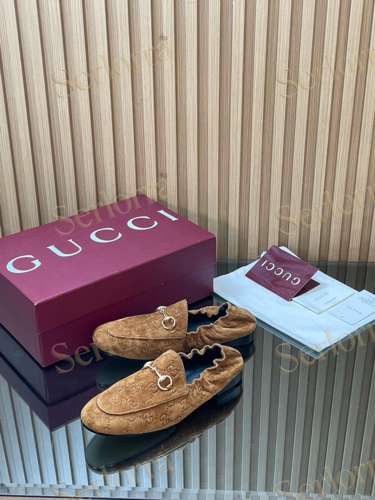 GUCCI GG JACQUARD SUEDE HORSEBIT LOAFERS