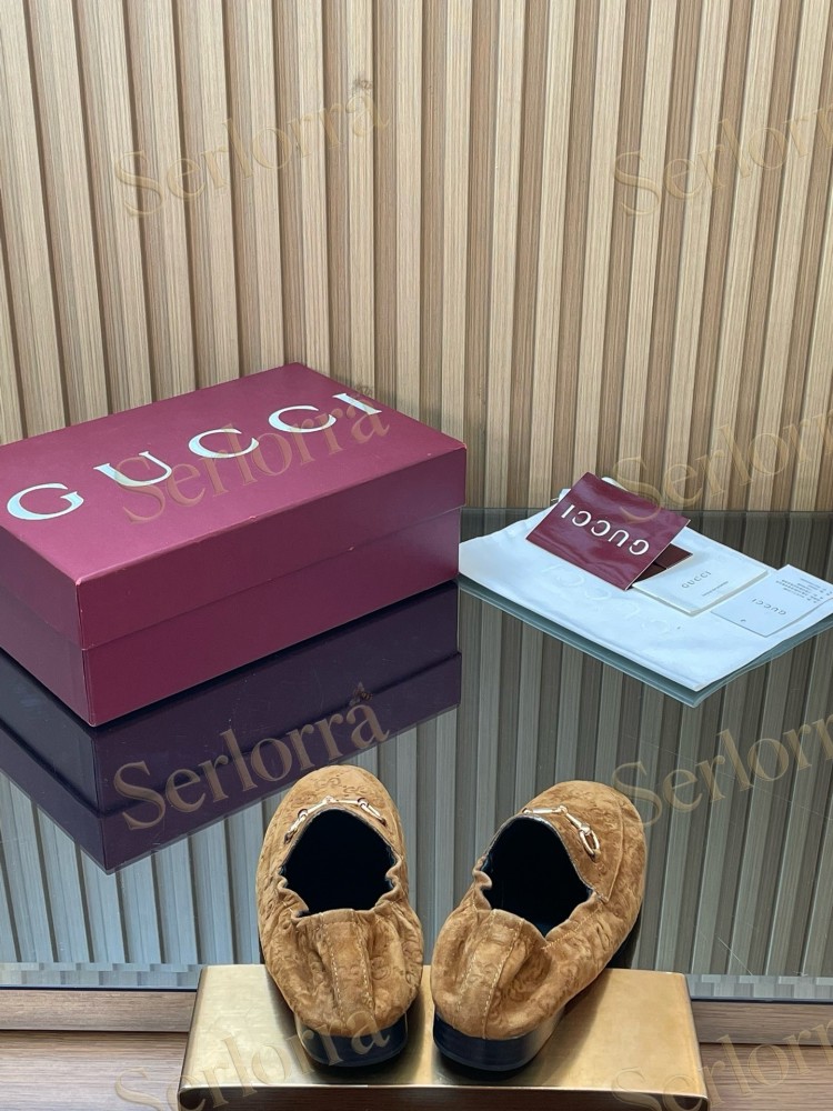 GUCCI GG JACQUARD SUEDE HORSEBIT LOAFERS