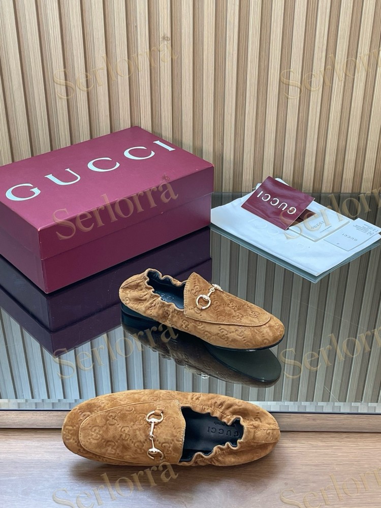 GUCCI GG JACQUARD SUEDE HORSEBIT LOAFERS