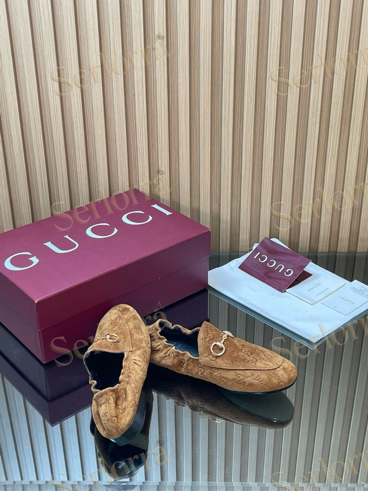 GUCCI GG JACQUARD SUEDE HORSEBIT LOAFERS