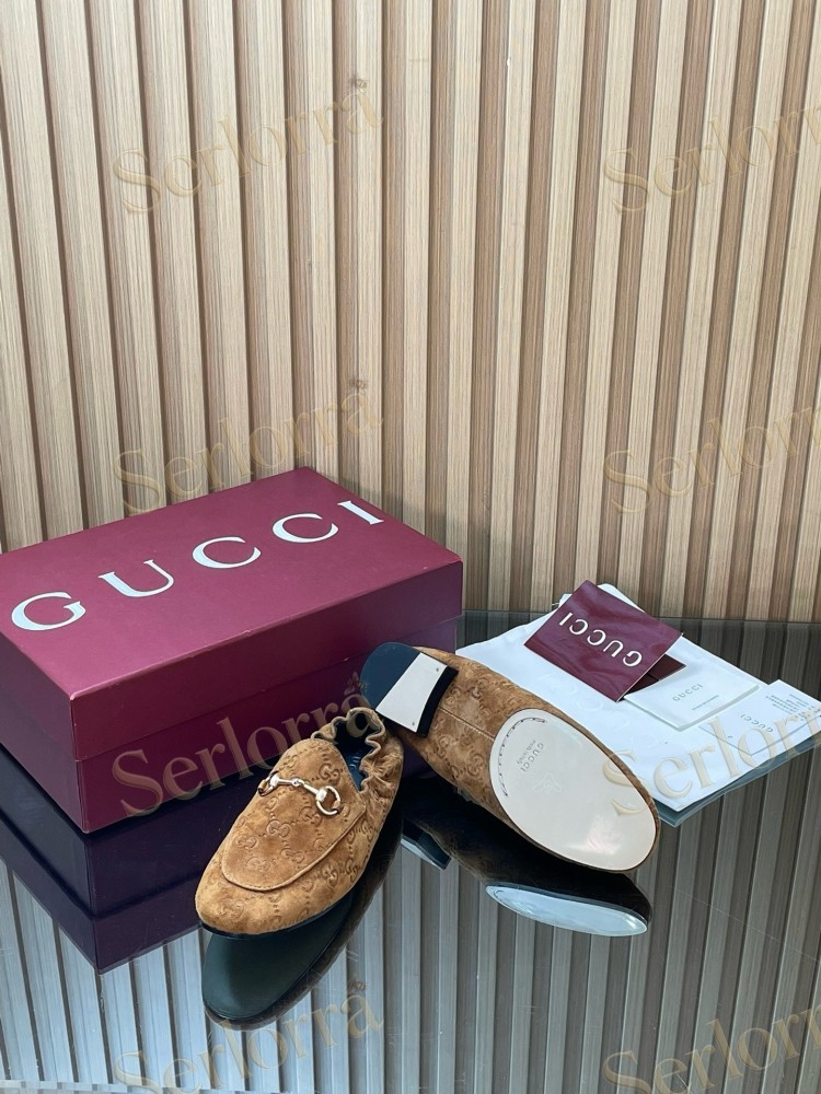 GUCCI GG JACQUARD SUEDE HORSEBIT LOAFERS