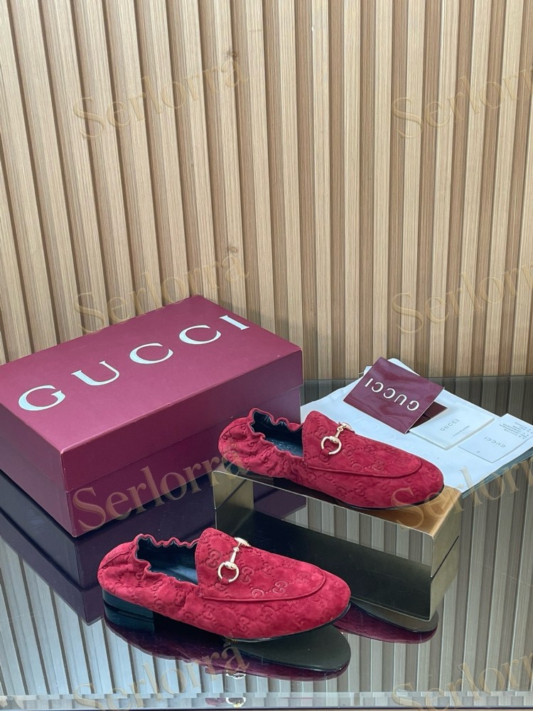 GUCCI GG JACQUARD SUEDE HORSEBIT LOAFERS