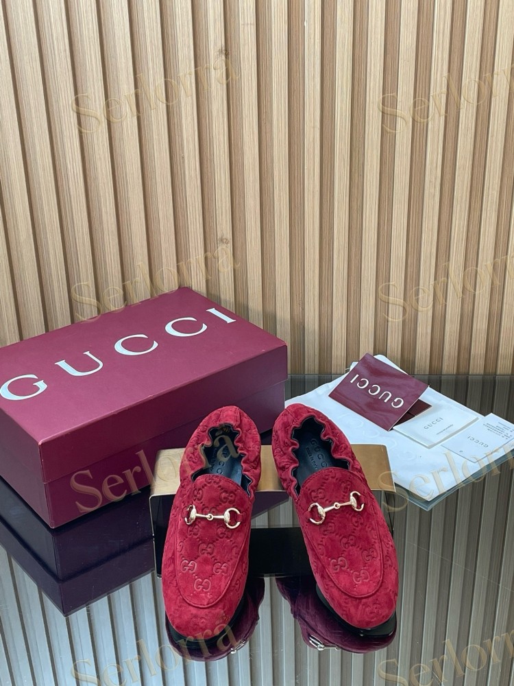 GUCCI GG JACQUARD SUEDE HORSEBIT LOAFERS