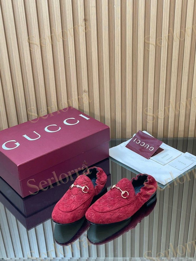 GUCCI GG JACQUARD SUEDE HORSEBIT LOAFERS