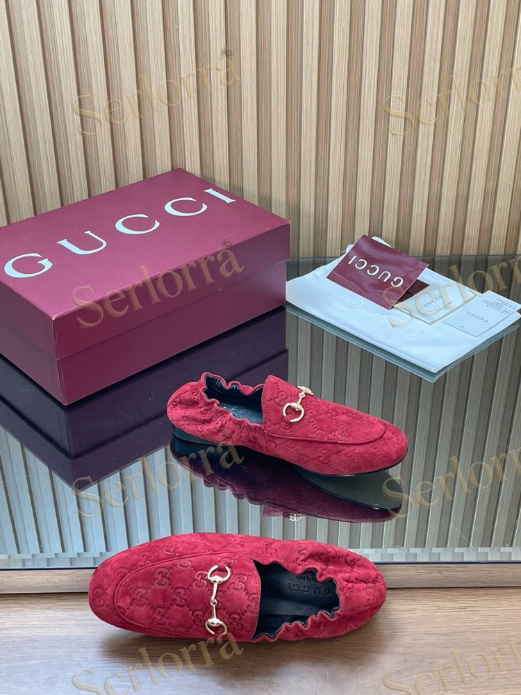 GUCCI GG JACQUARD SUEDE HORSEBIT LOAFERS