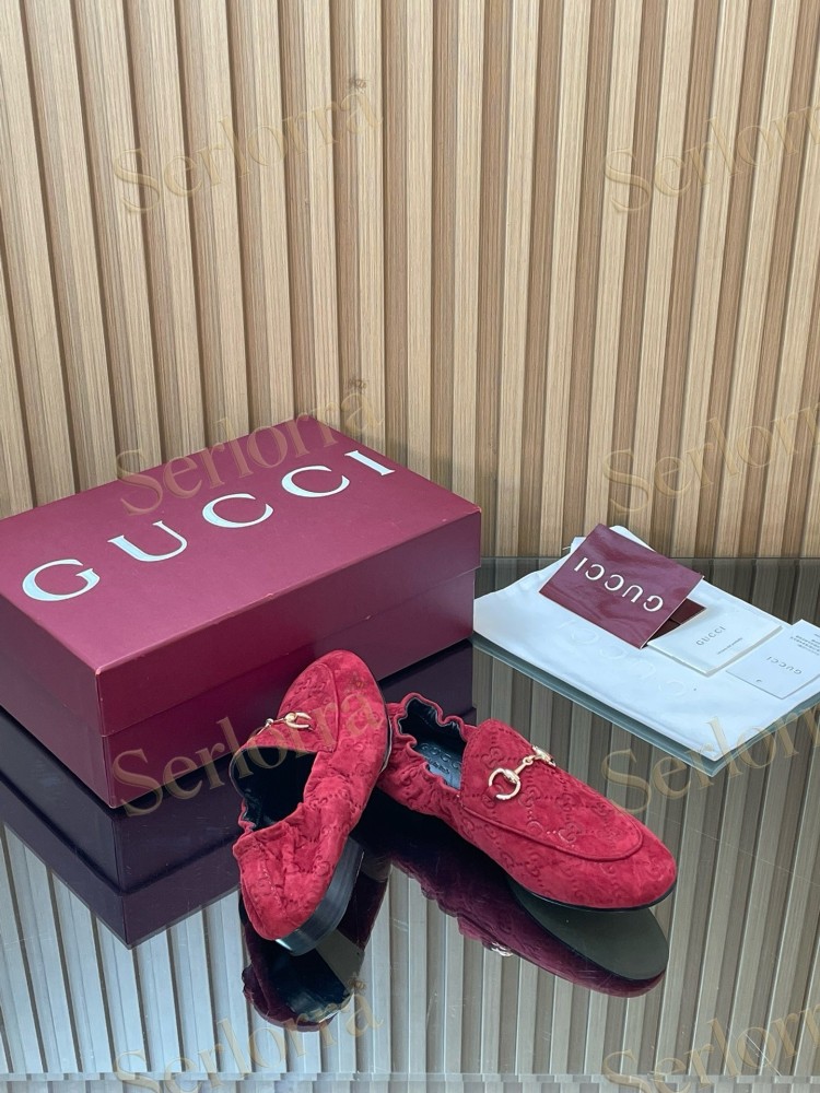 GUCCI GG JACQUARD SUEDE HORSEBIT LOAFERS