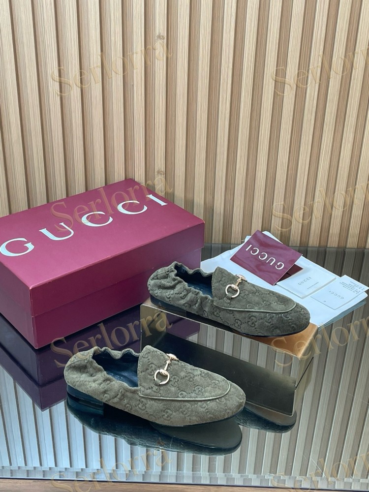 GUCCI GG JACQUARD SUEDE HORSEBIT LOAFERS