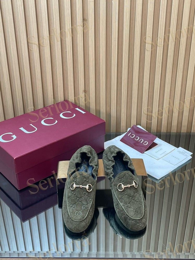 GUCCI GG JACQUARD SUEDE HORSEBIT LOAFERS