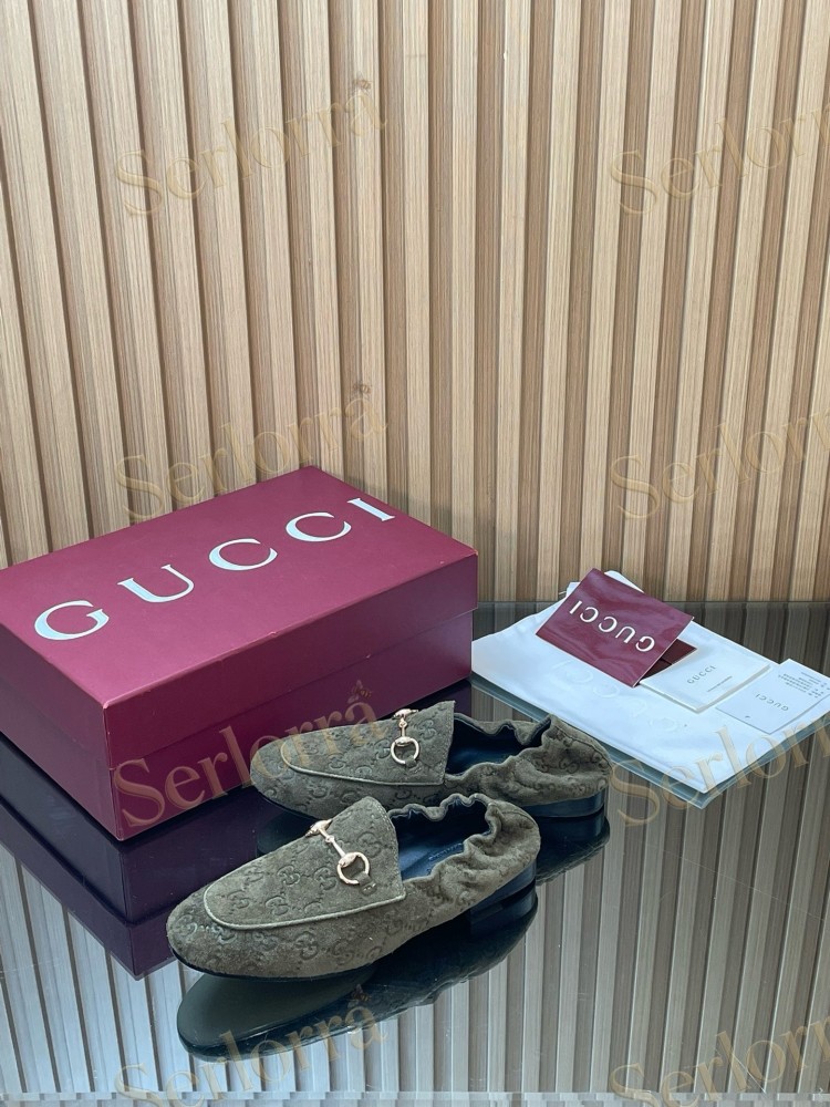 GUCCI GG JACQUARD SUEDE HORSEBIT LOAFERS