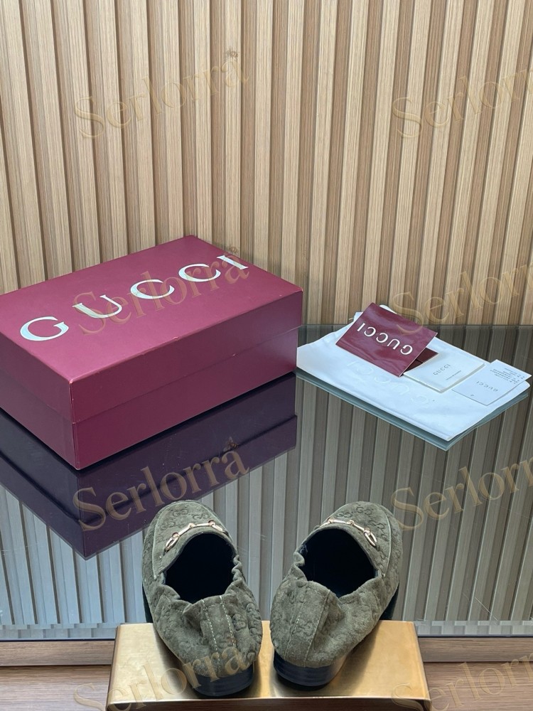 GUCCI GG JACQUARD SUEDE HORSEBIT LOAFERS