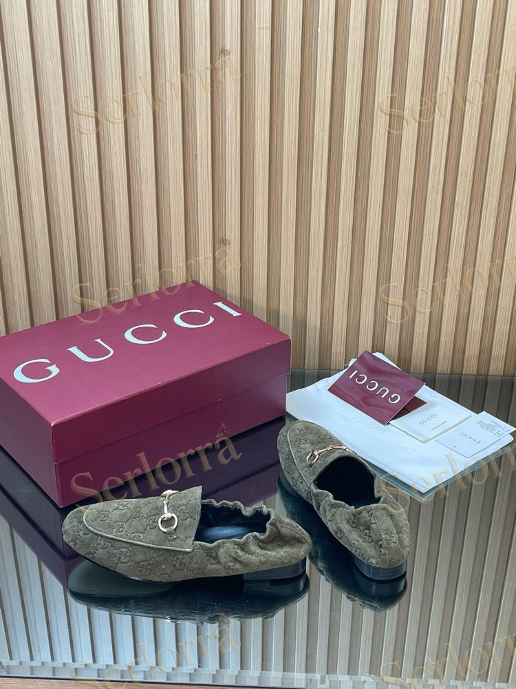 GUCCI GG JACQUARD SUEDE HORSEBIT LOAFERS