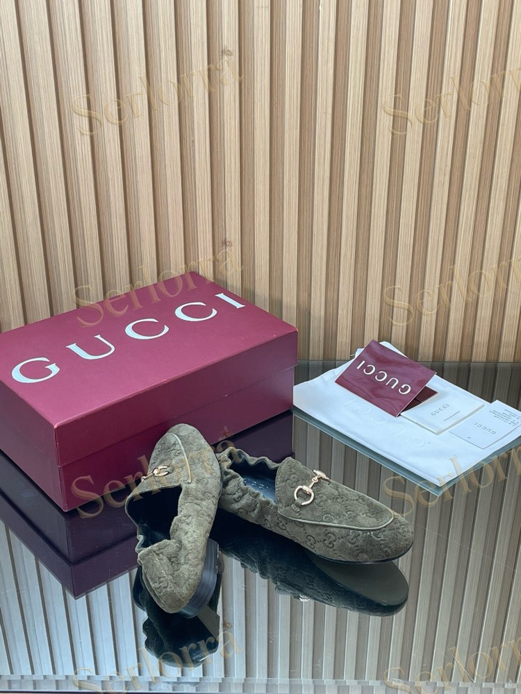 GUCCI GG JACQUARD SUEDE HORSEBIT LOAFERS
