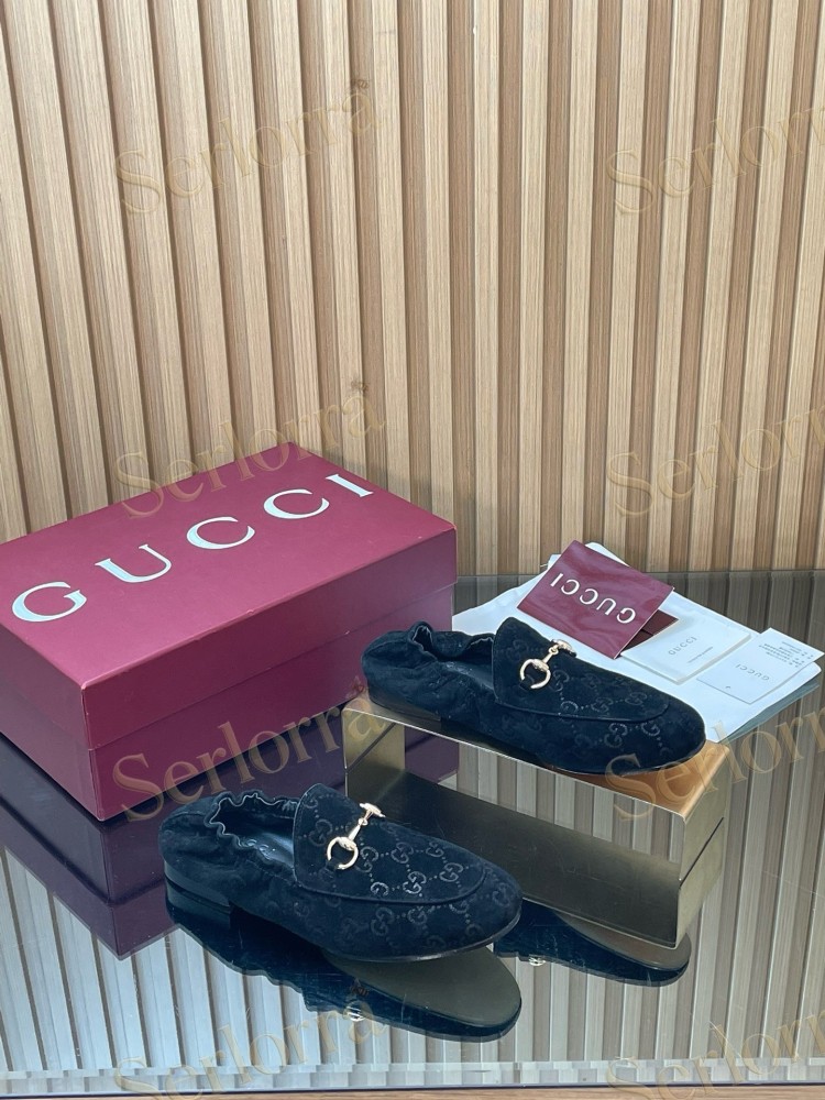 GUCCI GG JACQUARD SUEDE HORSEBIT LOAFERS