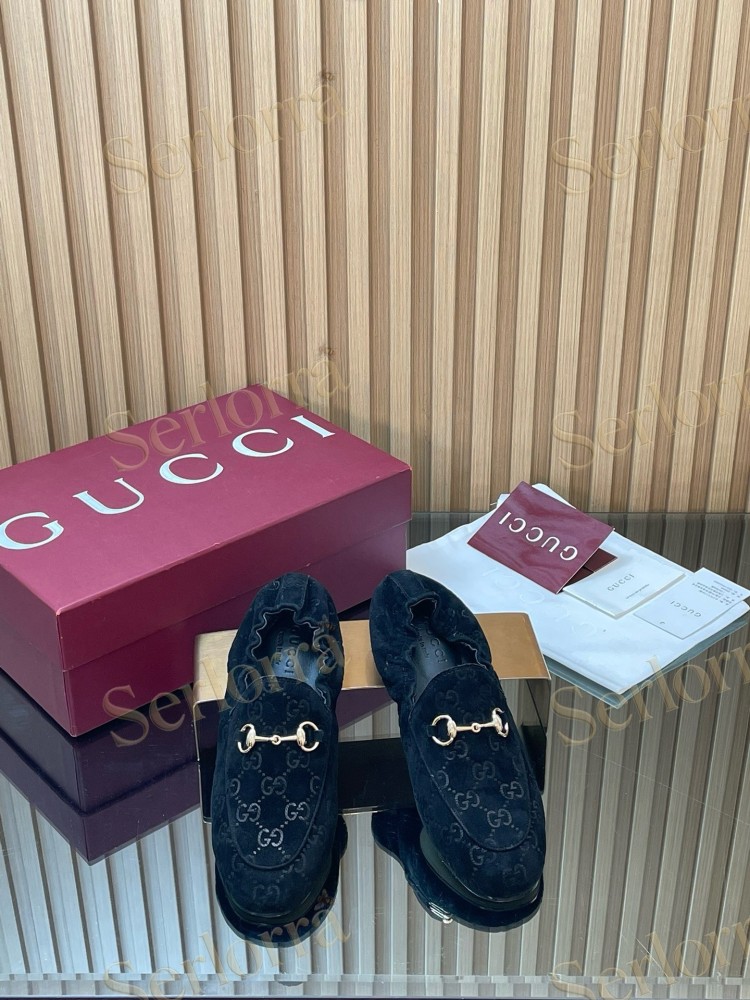 GUCCI GG JACQUARD SUEDE HORSEBIT LOAFERS